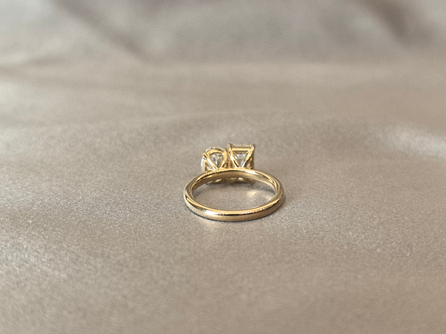 Oval & Emerald Cut Two-Stone Ring | Customizable Lab Gemstones | 14K Gold | Personalized Birthstone Design