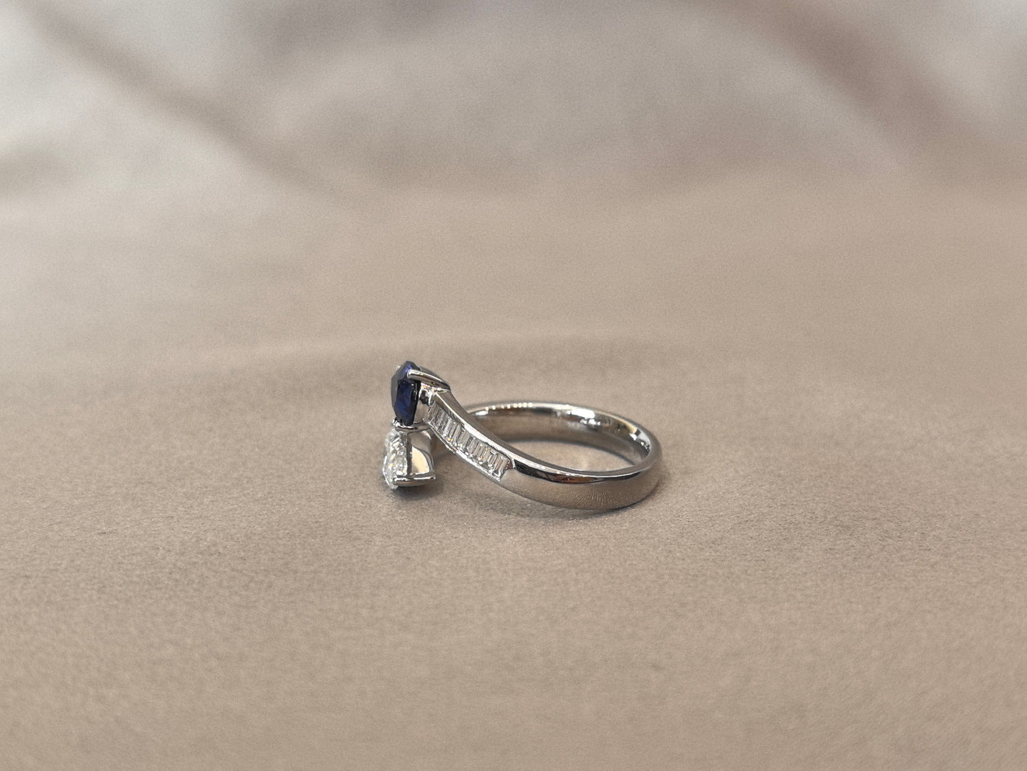 Twisted Band Two-Stone Ring | Pear Lab Diamond & Lab Gemstone | Customizable Birthstones | 14K Gold