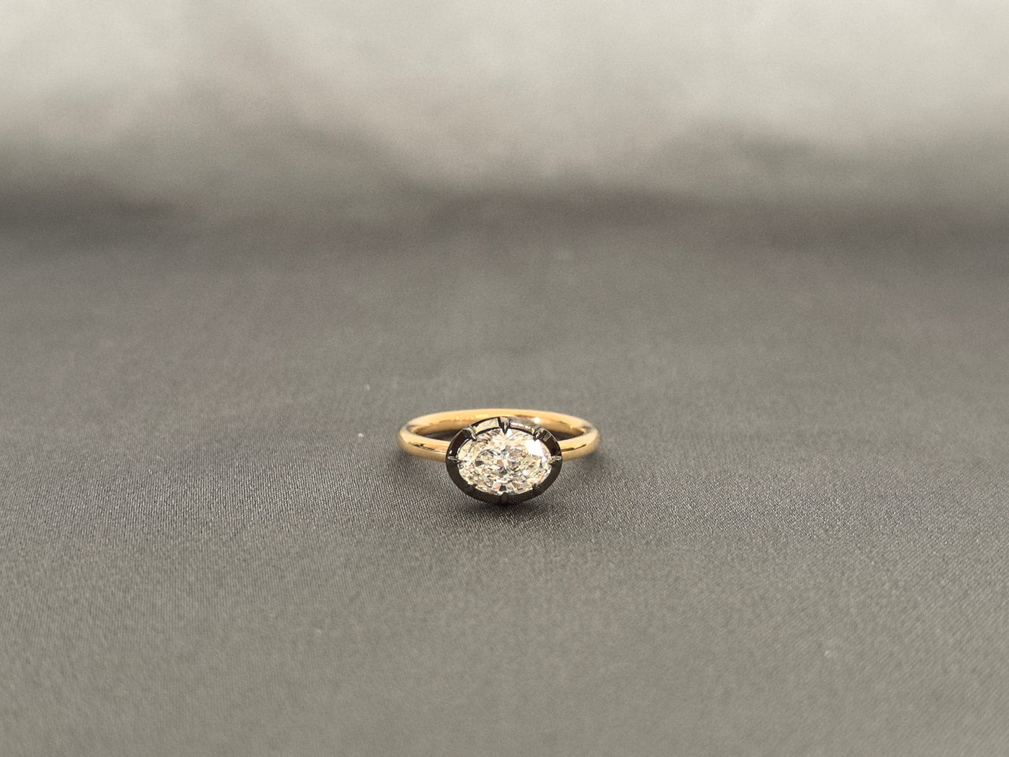 Horizontal Oval Lab Diamond Ring | 14K Gold | Modern East-West Setting