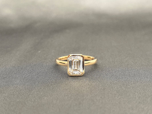 Bezel Set Emerald Cut Lab Diamond Ring | 14K Gold | Classic Solitaire