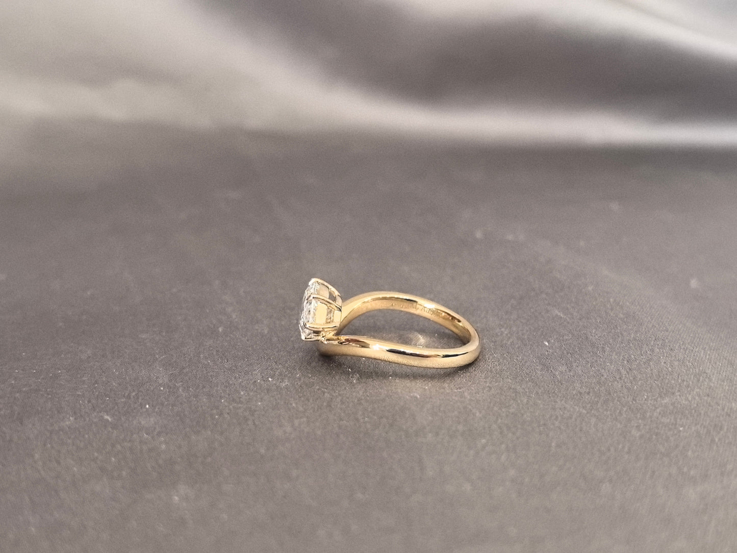 East-West Pear Cut Lab Diamond Pinky Ring | Twisted Band | 14K Gold | Artistic Statement