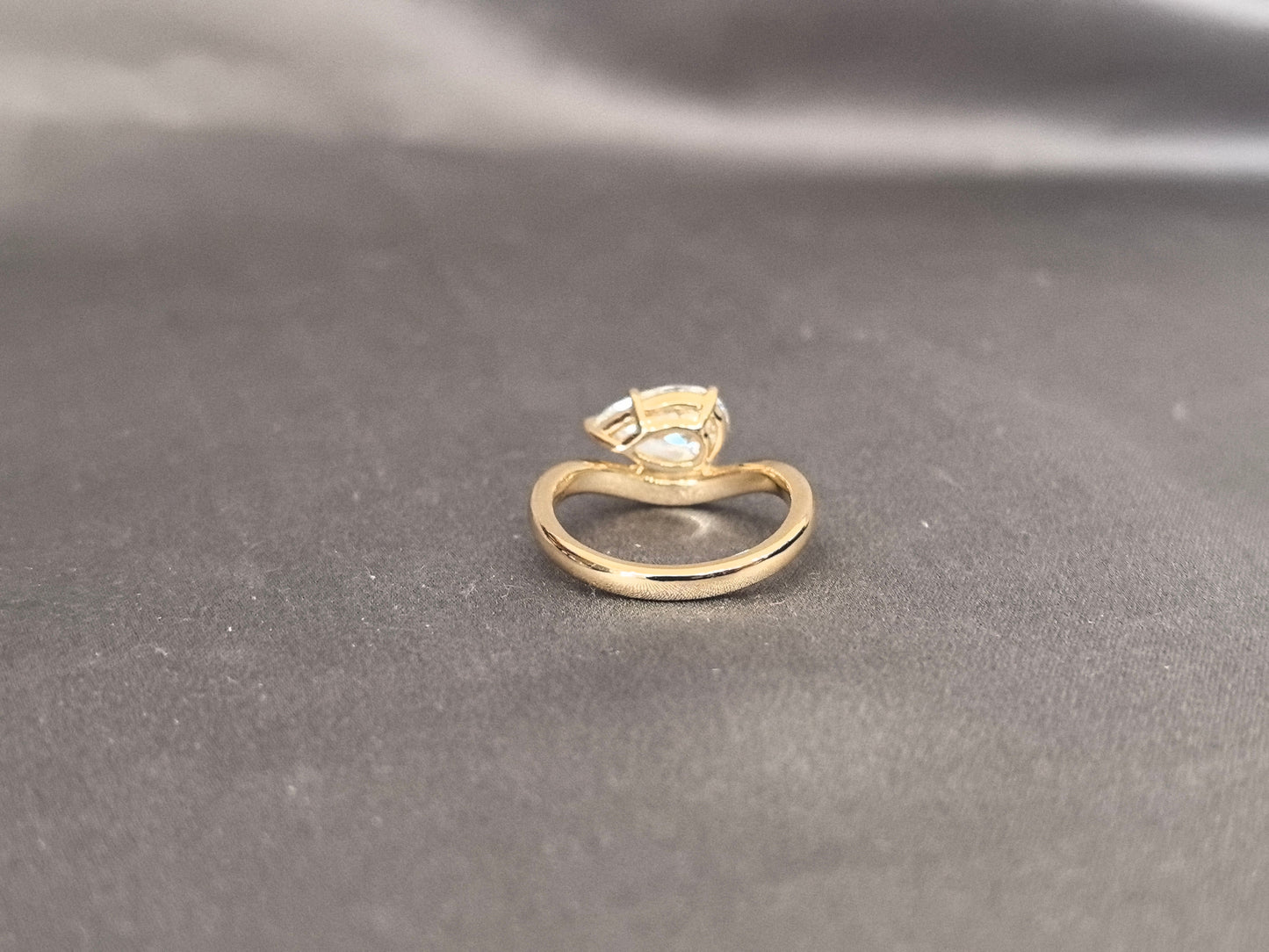 East-West Pear Cut Lab Diamond Pinky Ring | Twisted Band | 14K Gold | Artistic Statement