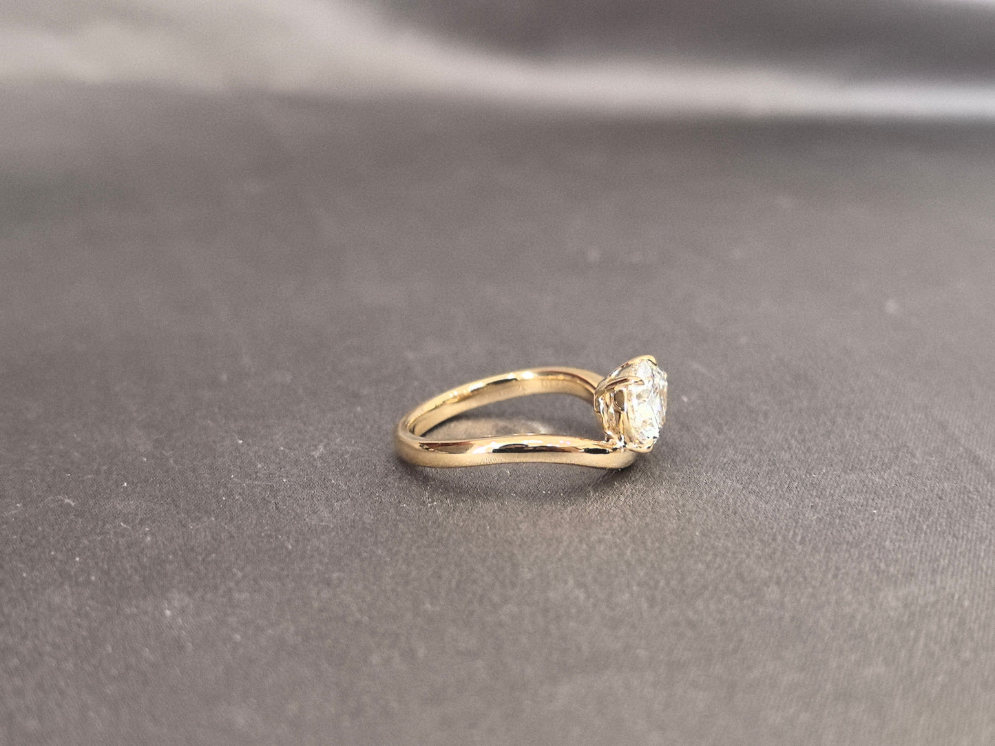 East-West Pear Cut Lab Diamond Pinky Ring | Twisted Band | 14K Gold | Artistic Statement