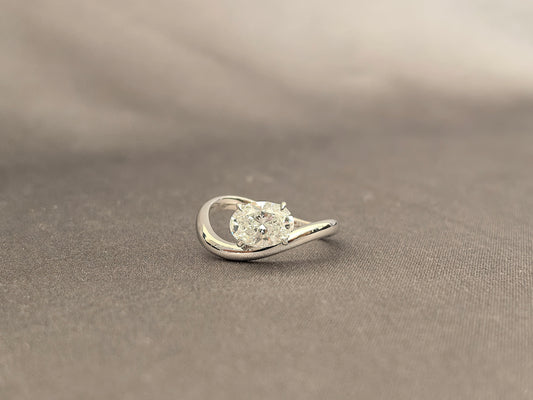 East-West Oval Cut Lab Diamond Pinky Ring | Twisted Band | 14K Gold | Modern Asymmetry