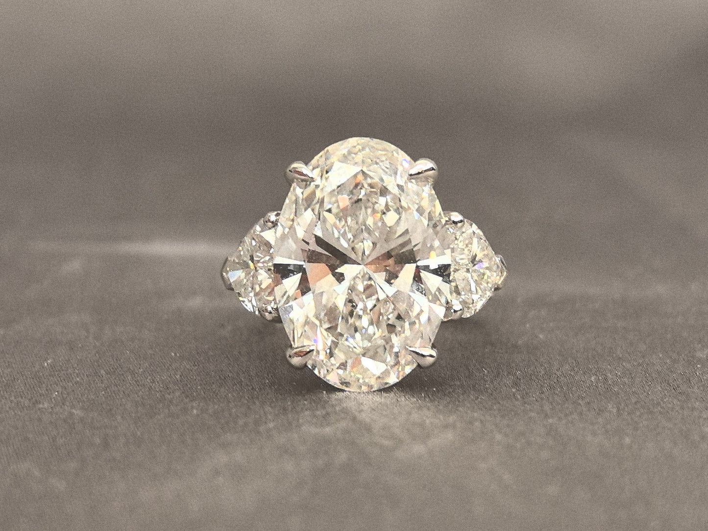 Oval Lab-Grown Diamond Ring in 18K Gold | Four-Prong with Twin Heart Diamonds & Half Halo