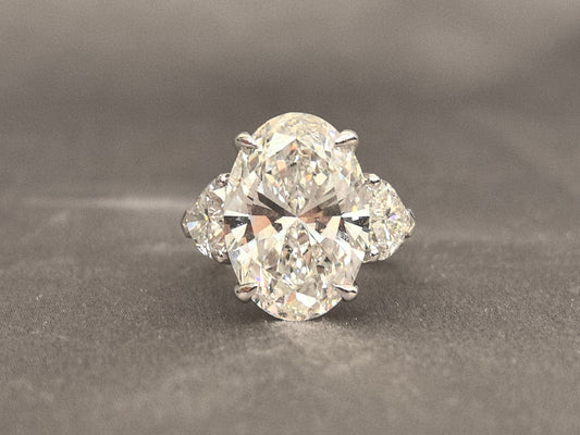 Oval Lab-Grown Diamond Ring in 18K Gold | Four-Prong with Twin Heart Diamonds & Half Halo