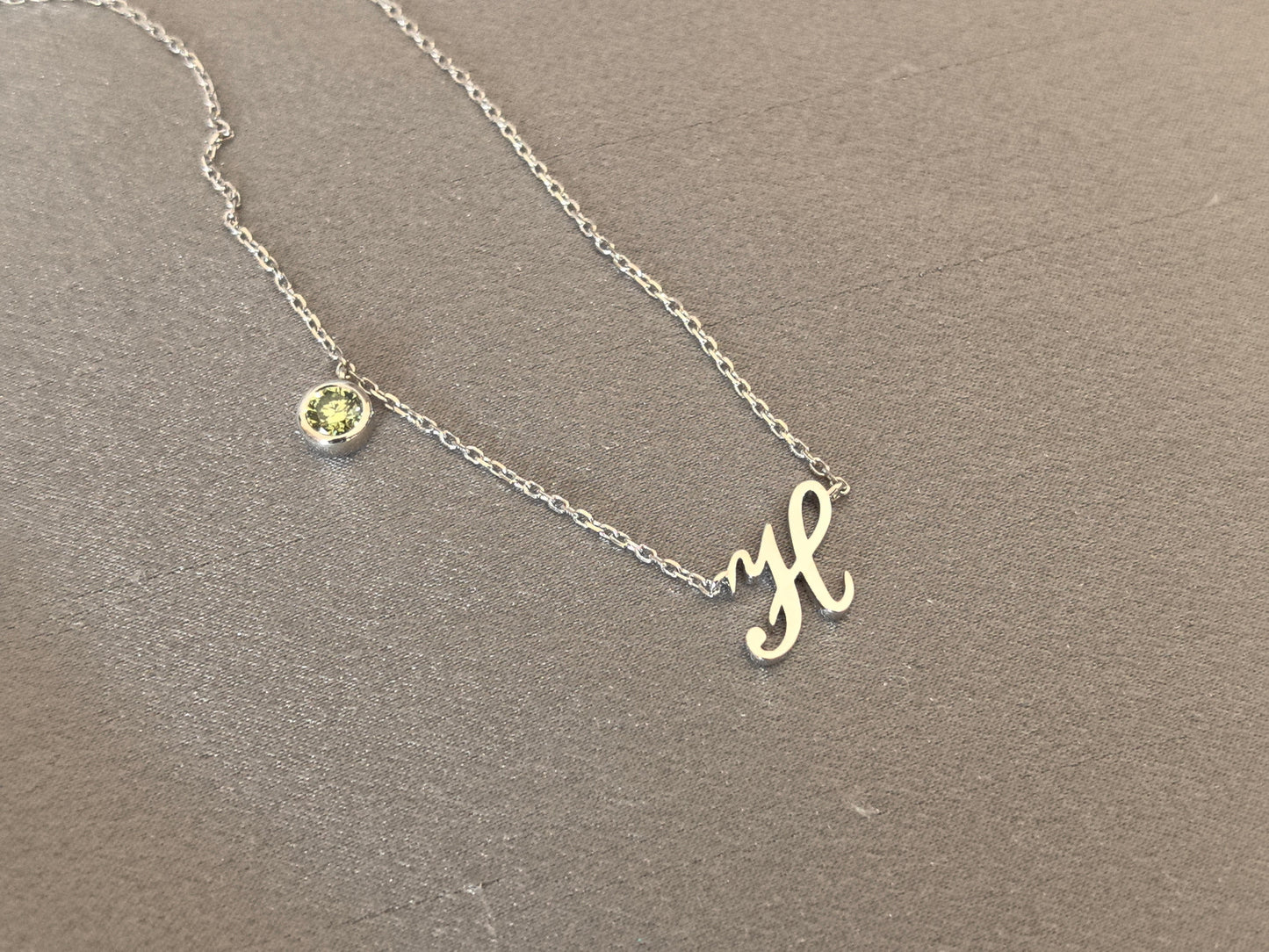 'H' Initial Pendant Necklace with Green Diamond | 14K Gold Minimalist Letter Jewelry