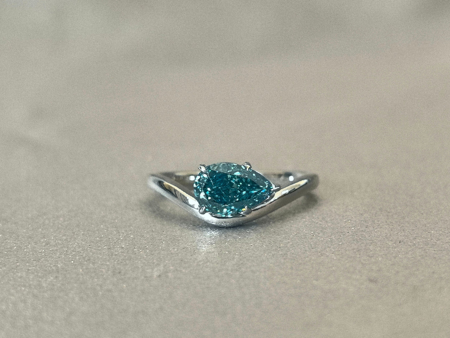 1.20ct Blue Pear-Shaped Solitaire Lab Diamond Ring in 14K Gold