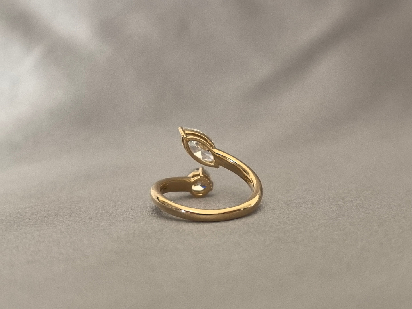 Marquise & Round Lab Diamond Two-Stone Ring in 18K Gold