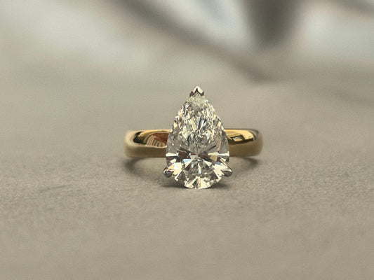 3.01 Carat Pear-Shaped Lab Diamond Wide Ring | 4mm Wide | 18k Gold | Lab-Grown DiamondsPear-Shaped Minimalist Pavé Ring | Elegant Teardrop Silhouette