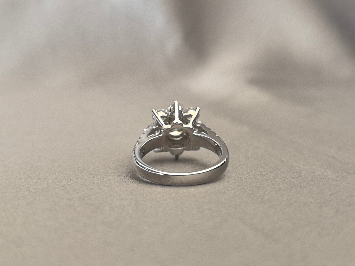 1.08 Carat Round Lab-Grown Diamond Platinum Ring | Sunflower Shape | 1/3 Eternity Pave Setting