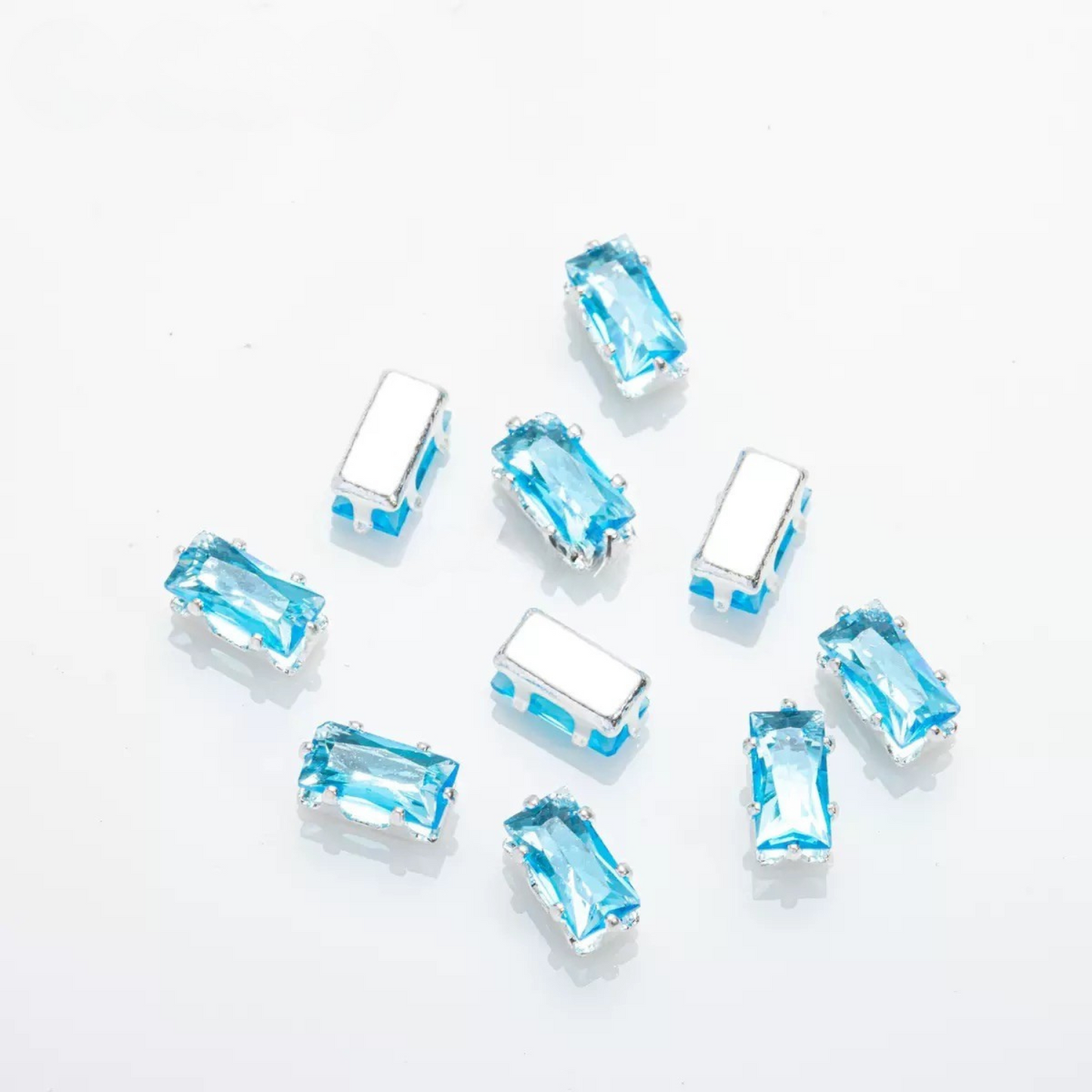 【A20】50pcs Rectangle Zircon Spacer Beads – 3x6mm Silver-Claw for DIY Handmade Jewelry