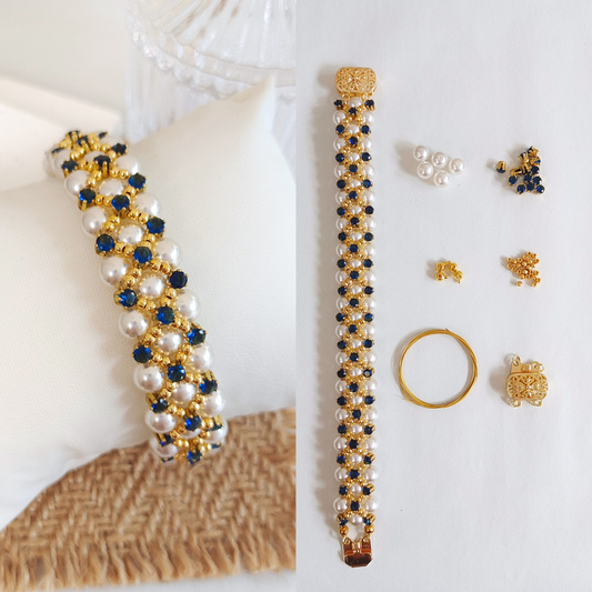 No.11 DIY Bracelet Kit – Blue Phantom Beaded Design with Pearls & Sapphire Crystals
