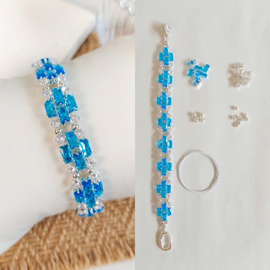No.19 DIY Bracelet Kit – Smurf Blue Baguette Zircon, Crystals & Beading Supplies with Video Tutorial