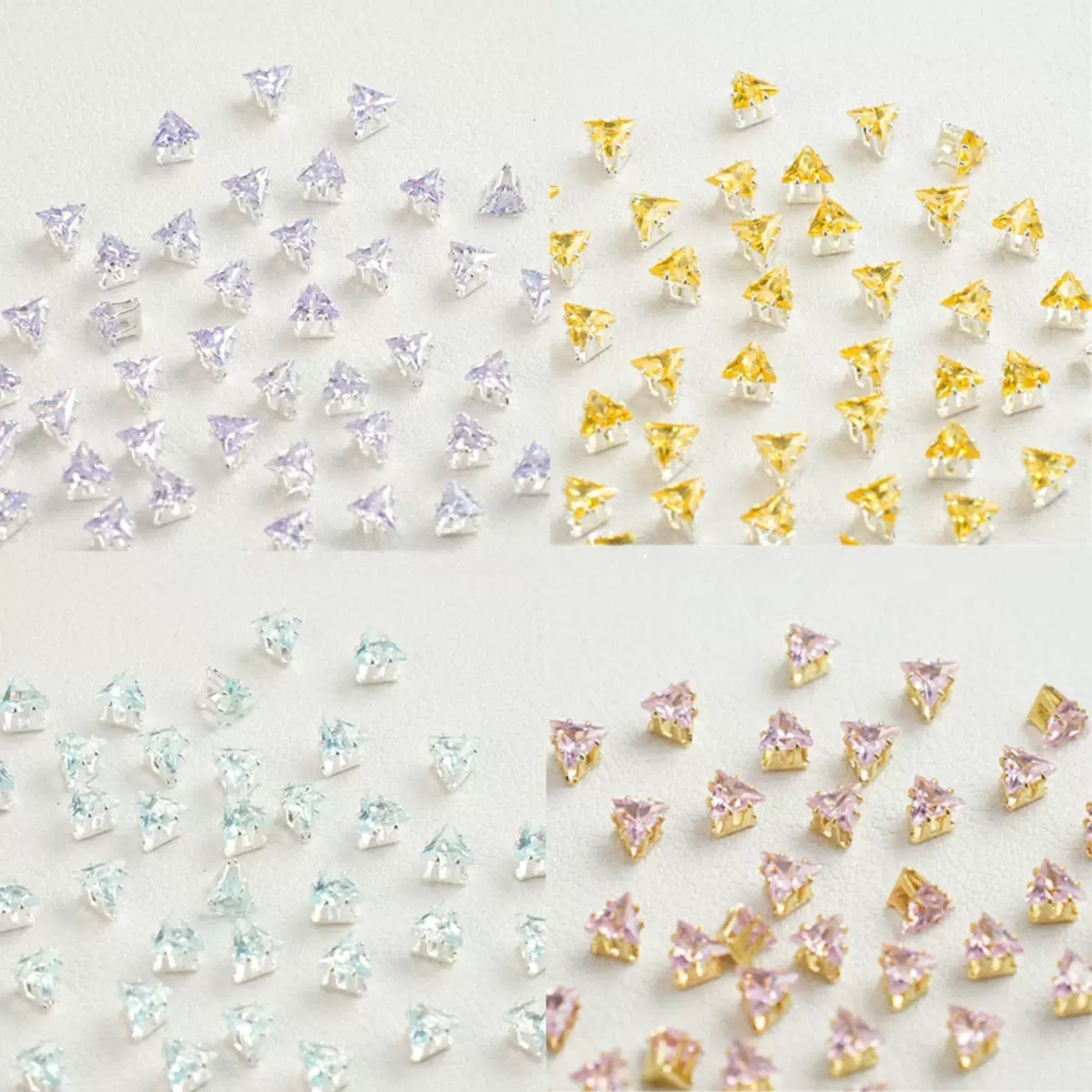 【A16】50pcs Triangle Zircon Beads – 4mm Gold-Claw DIY Spacer for Handmade Jewelry