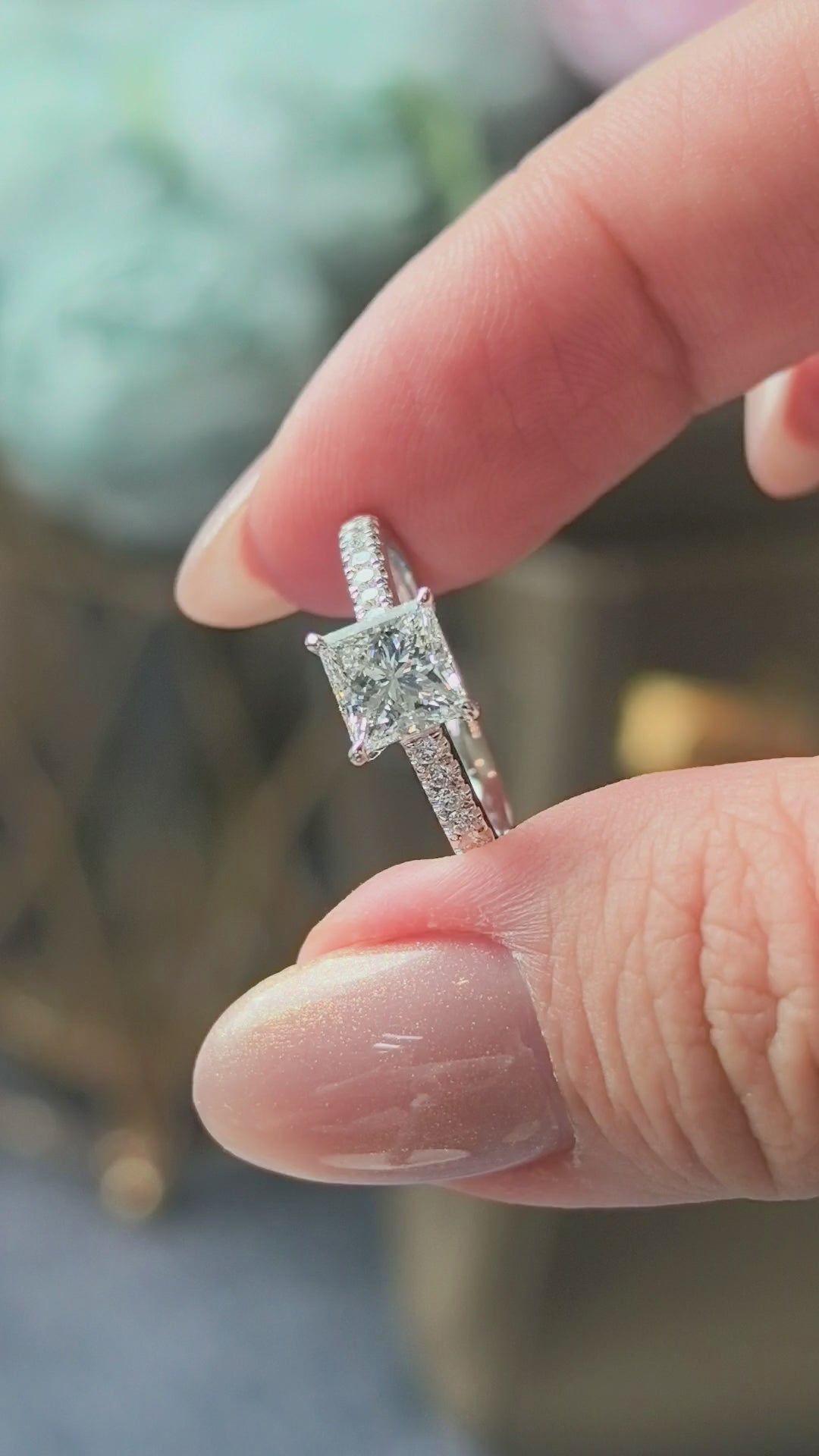 Princess Cut Solitaire Ring | Half Eternity Band | Geometric Elegance | Lab-Grown Diamonds