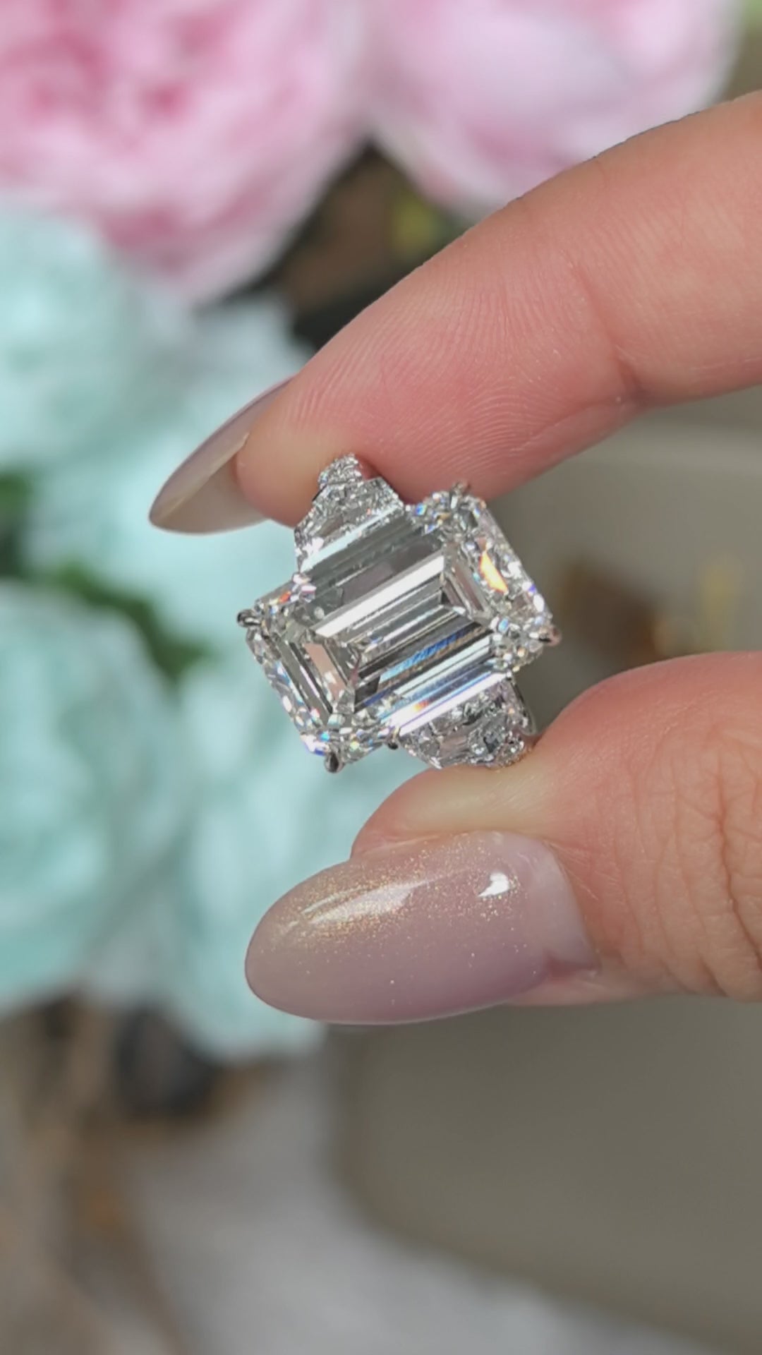 Half Eternity Emerald-Center Trilogy Ring with Cadillac Sidestones