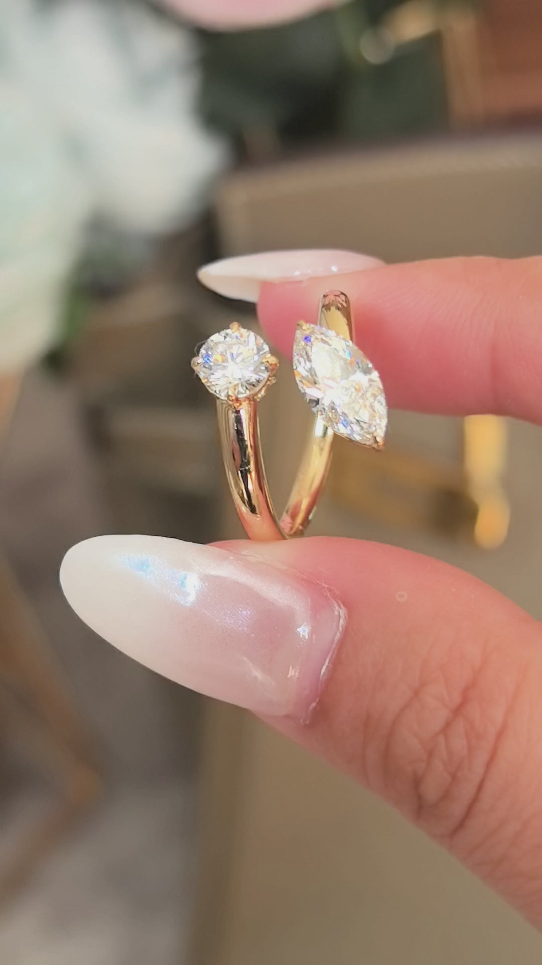 Marquise & Round Lab Diamond Two-Stone Ring in 18K Gold