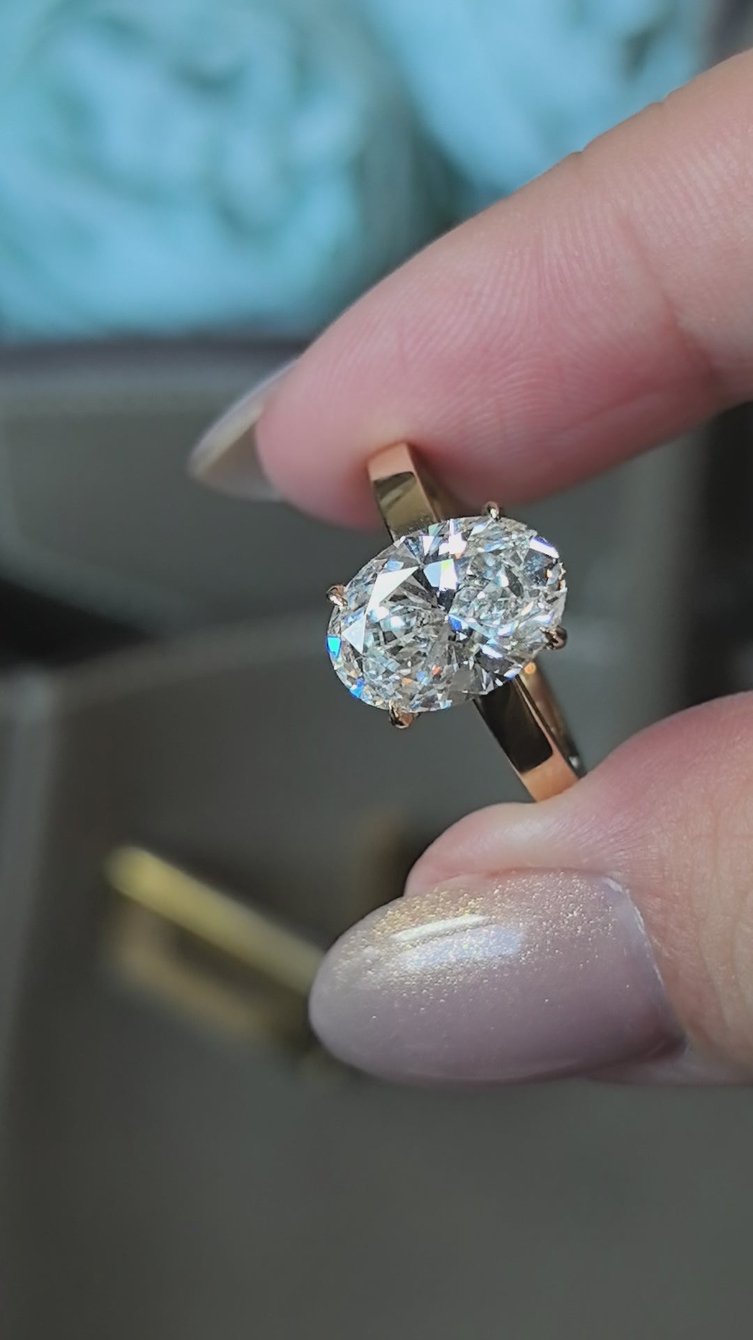 Oval Lab Grown Diamond Solitaire Ring | Flat Plain Band | 14K Gold | Minimalist Elegance