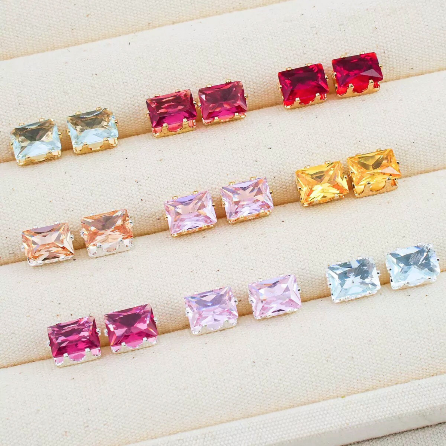 【A22】50pcs Rectangle Zircon Beads – 5x7mm Silver-Claw DIY Spacer for Handmade Jewelry