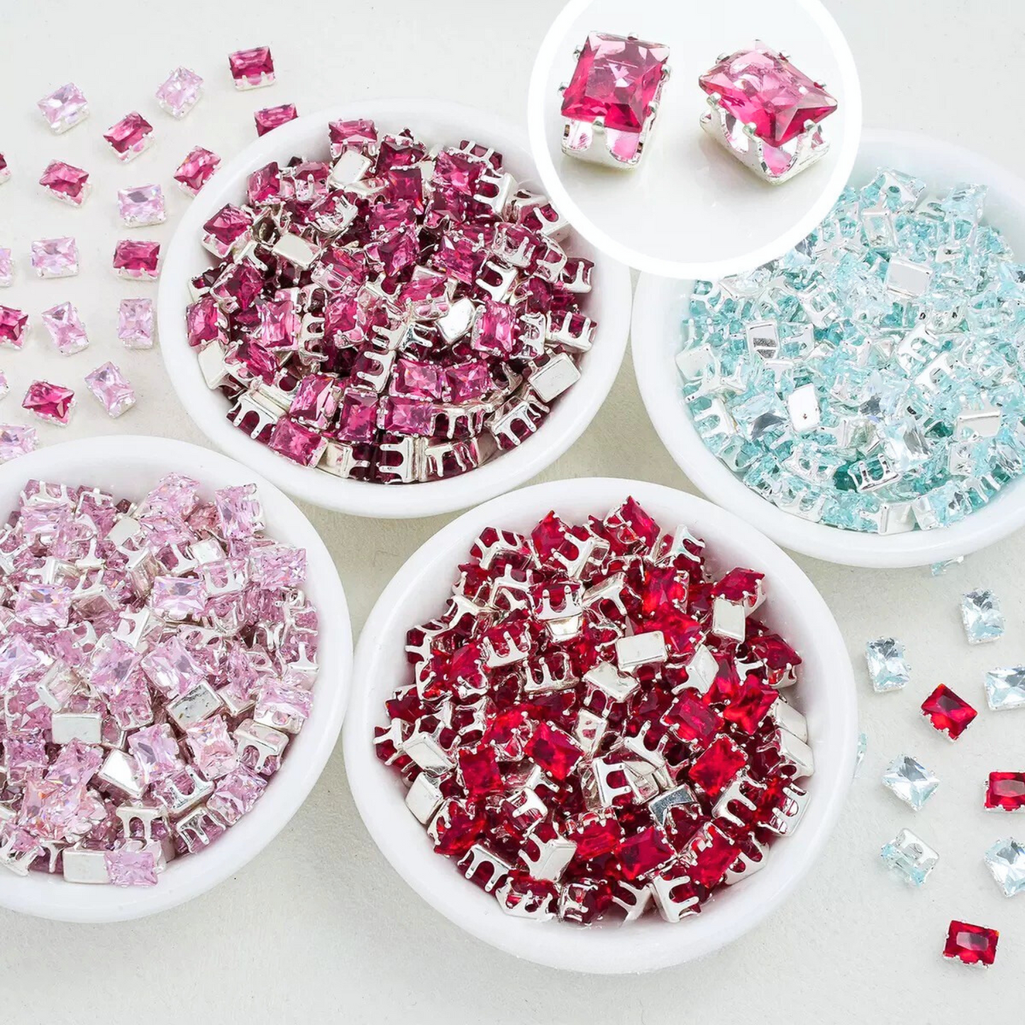 【A22】50pcs Rectangle Zircon Beads – 5x7mm Silver-Claw DIY Spacer for Handmade Jewelry