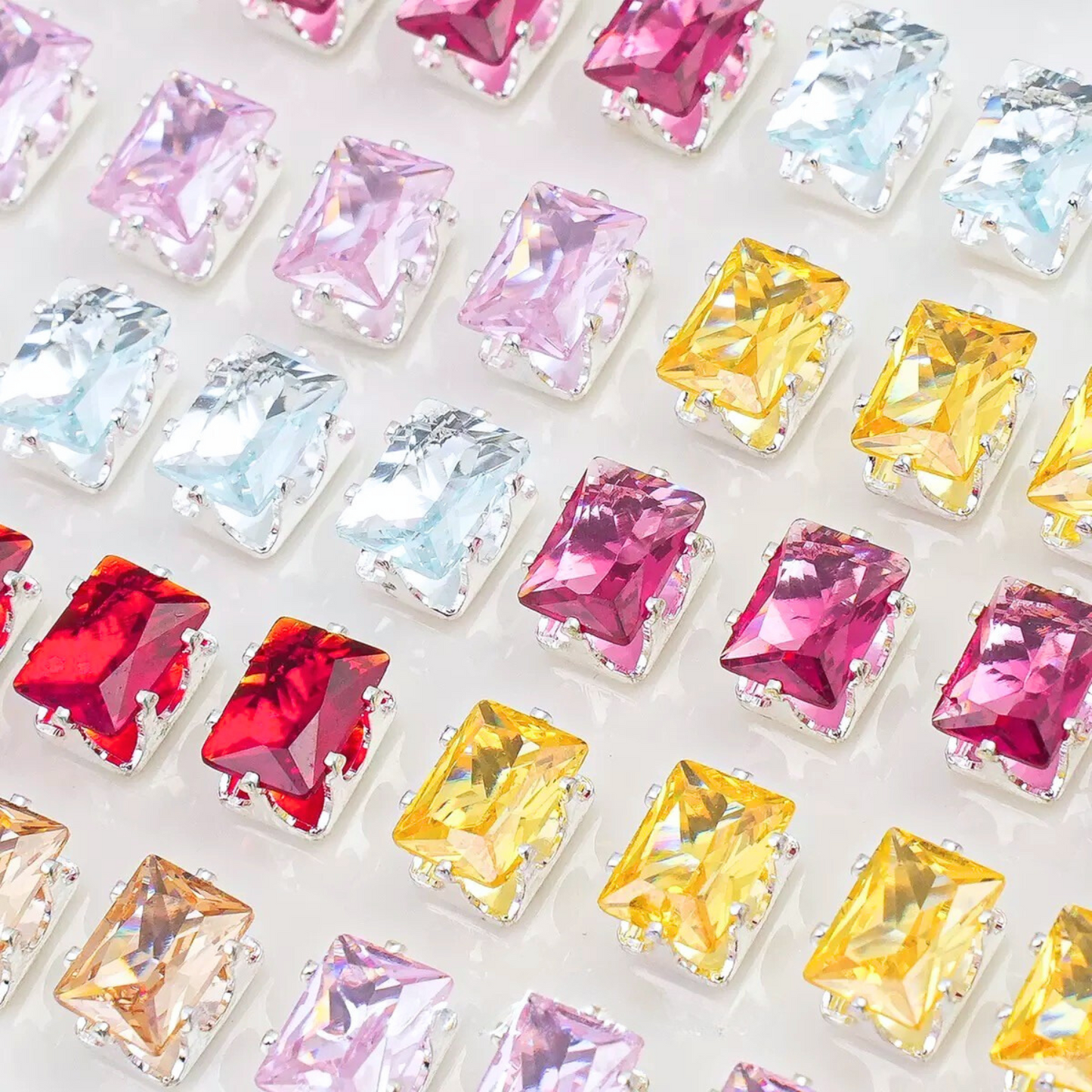 【A22】50pcs Rectangle Zircon Beads – 5x7mm Silver-Claw DIY Spacer for Handmade Jewelry