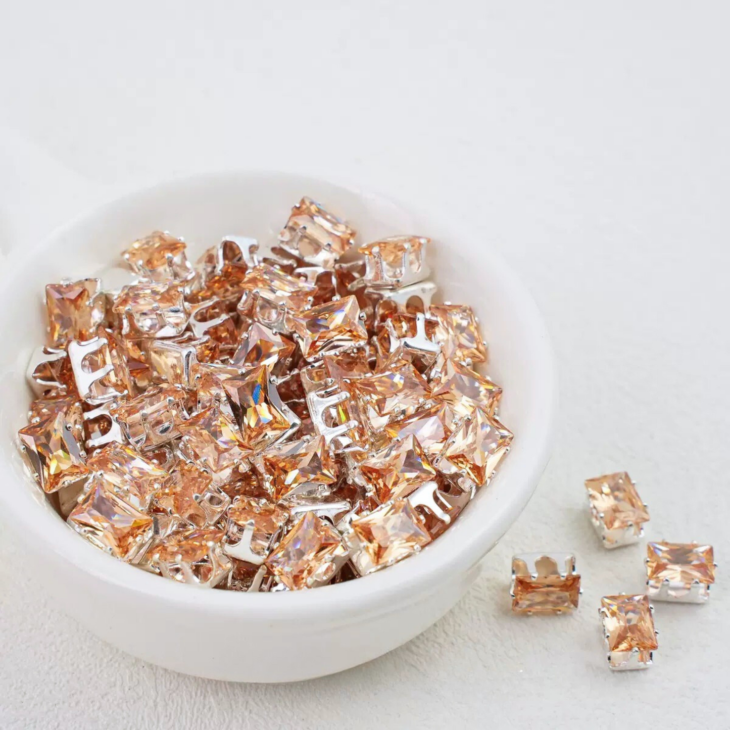 【A22】50pcs Rectangle Zircon Beads – 5x7mm Silver-Claw DIY Spacer for Handmade Jewelry