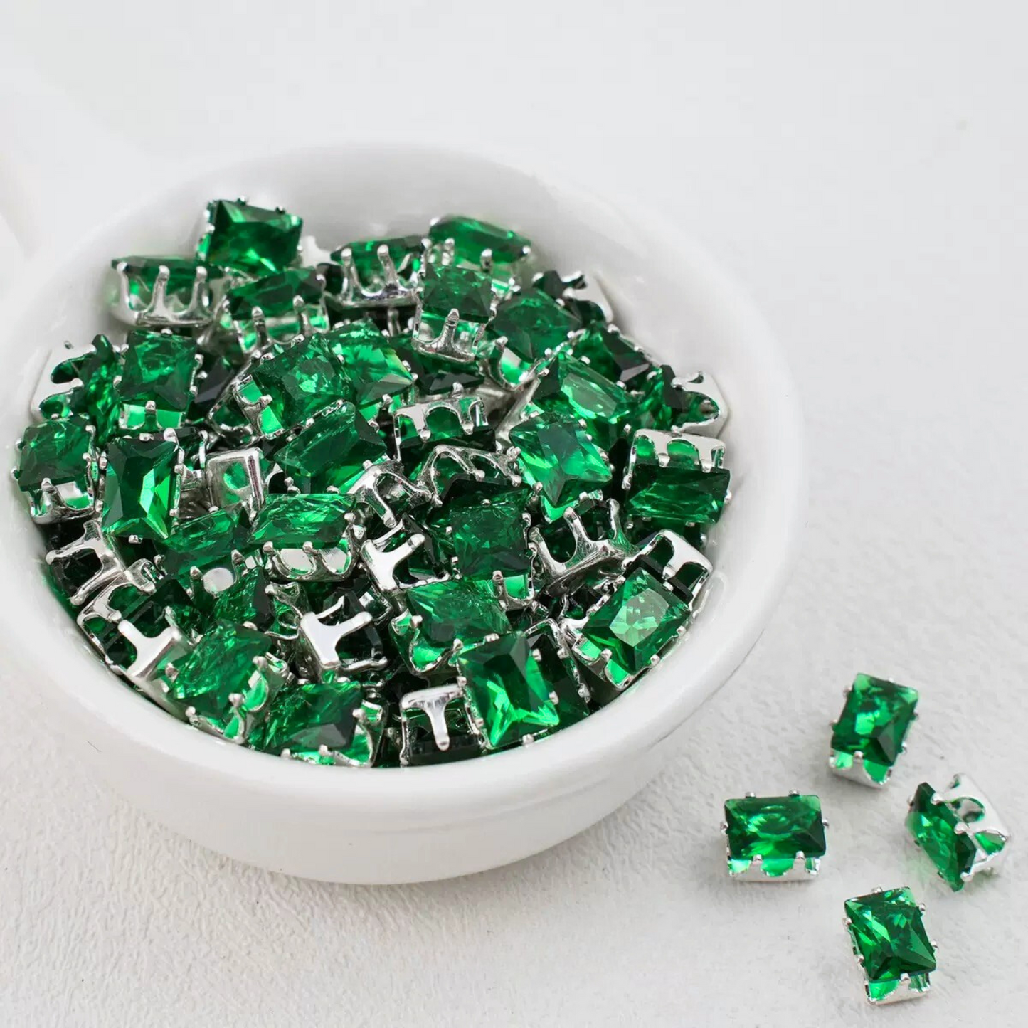 【A22】50pcs Rectangle Zircon Beads – 5x7mm Silver-Claw DIY Spacer for Handmade Jewelry