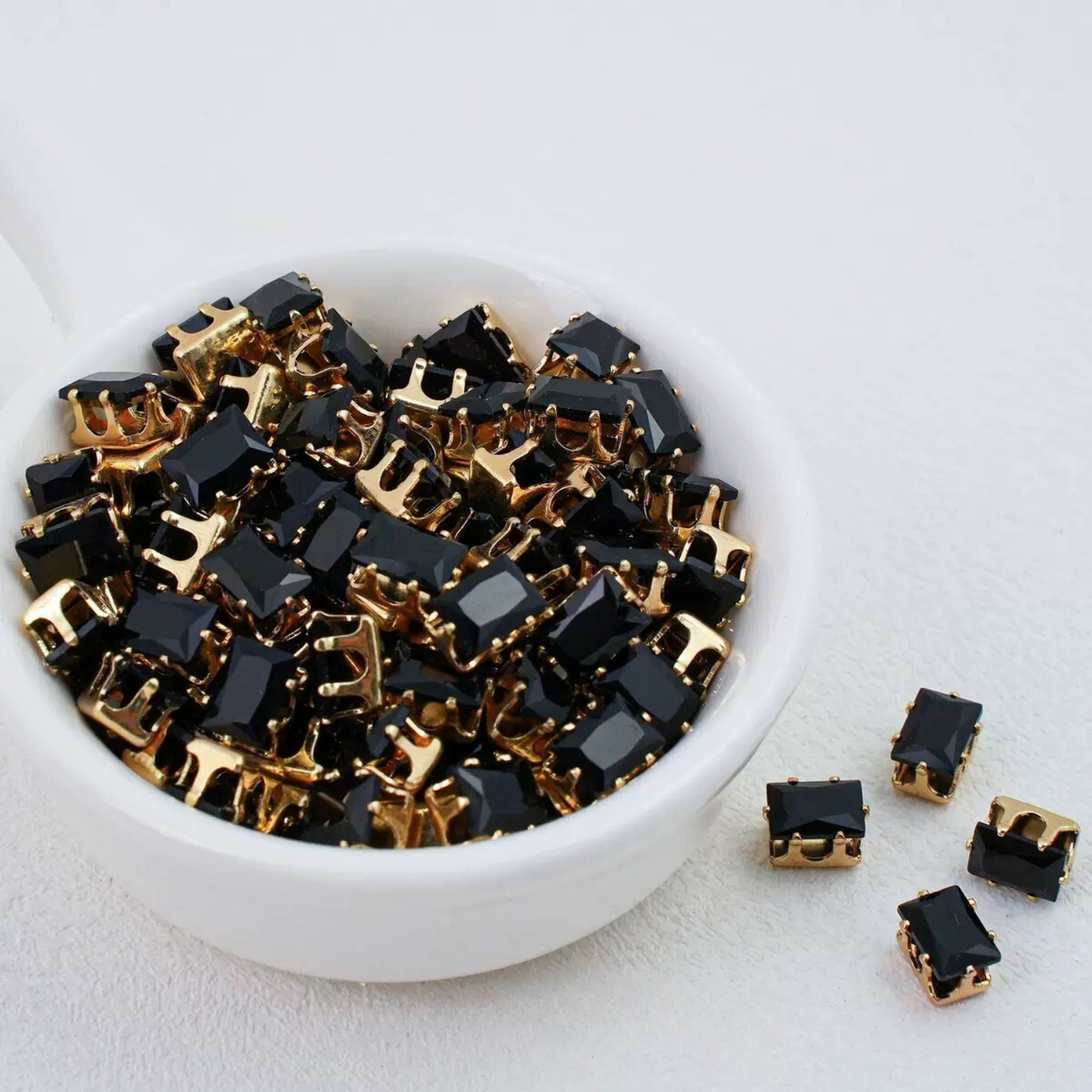 【A21】50pcs Rectangle Zircon Beads – 5x7mm Gold-Claw DIY Spacer for Handmade Jewelry