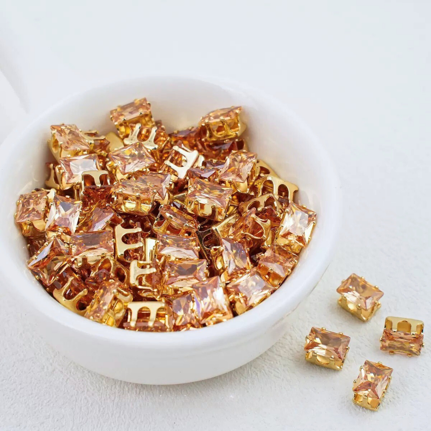 【A21】50pcs Rectangle Zircon Beads – 5x7mm Gold-Claw DIY Spacer for Handmade Jewelry