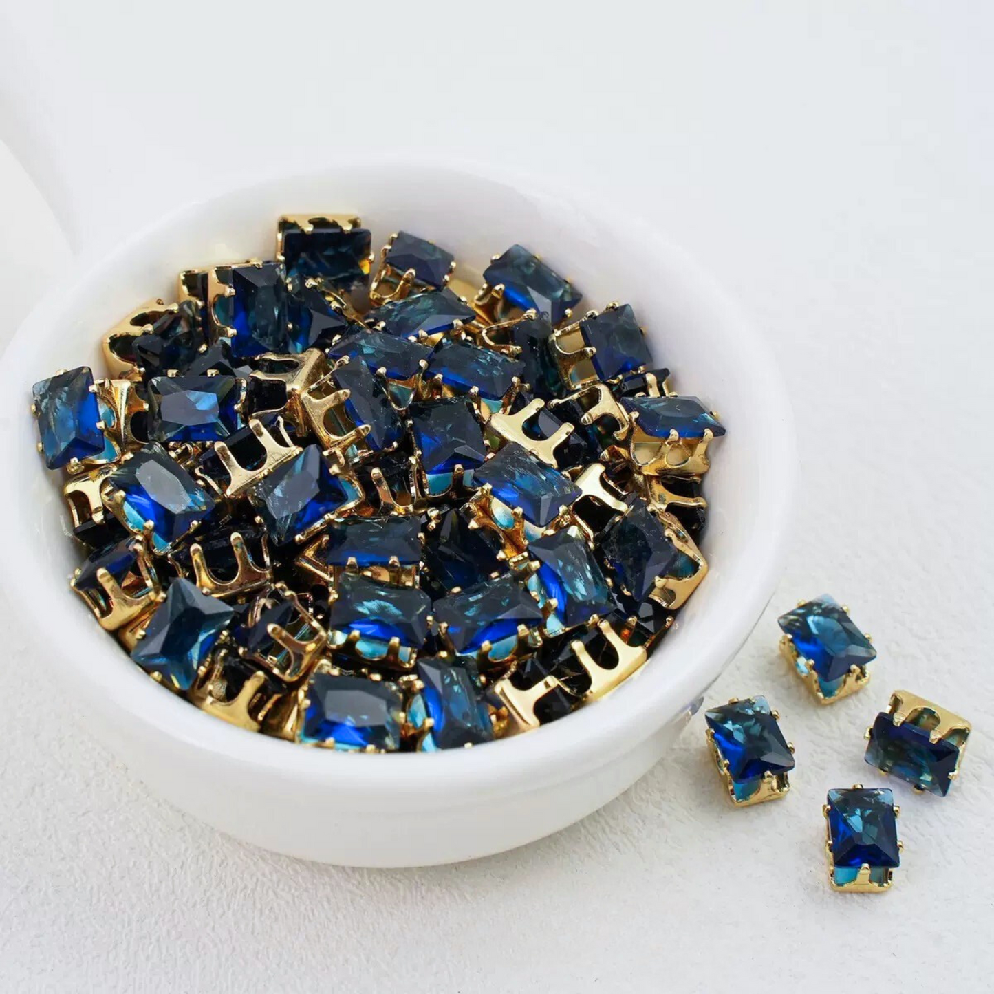 【A21】50pcs Rectangle Zircon Beads – 5x7mm Gold-Claw DIY Spacer for Handmade Jewelry