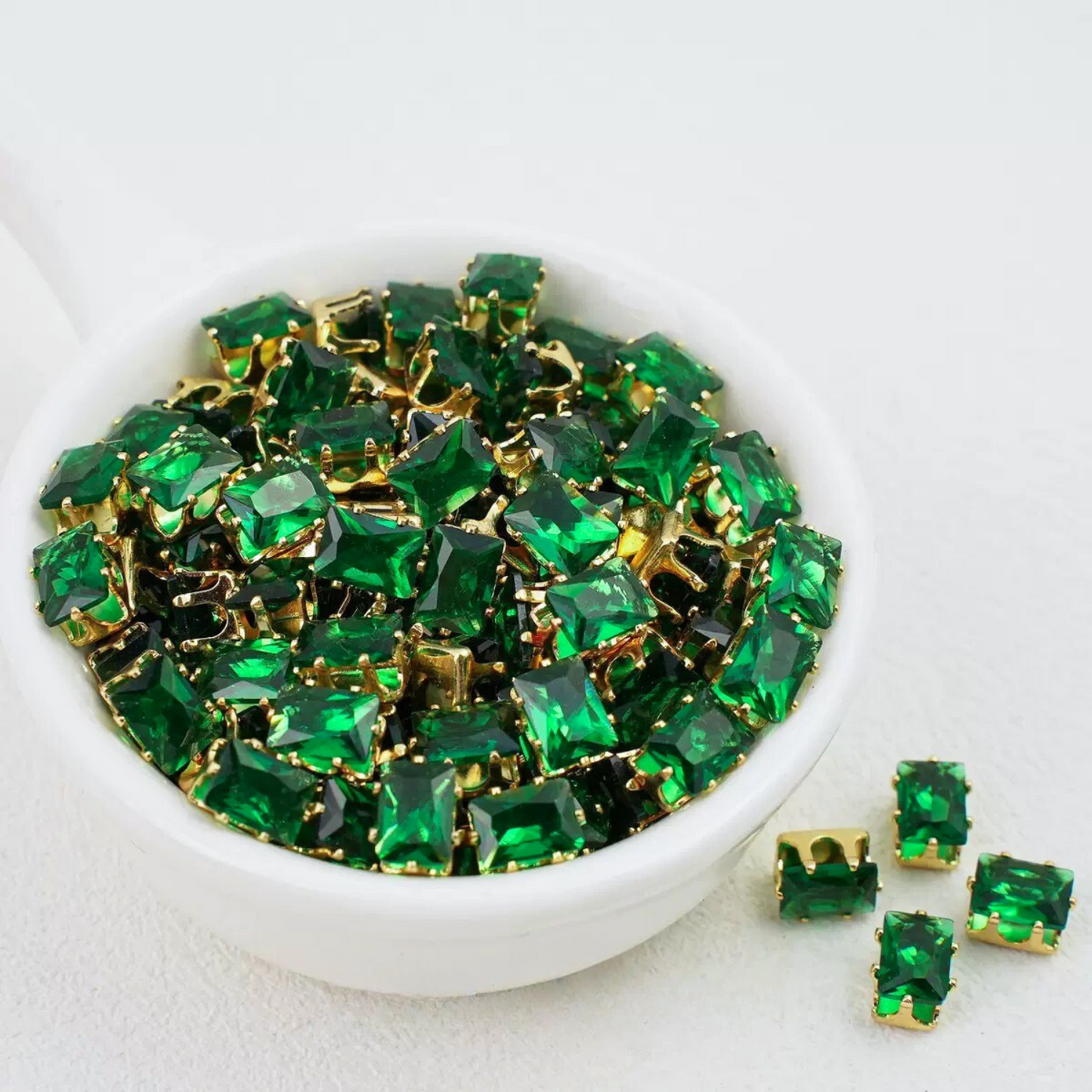 【A21】50pcs Rectangle Zircon Beads – 5x7mm Gold-Claw DIY Spacer for Handmade Jewelry
