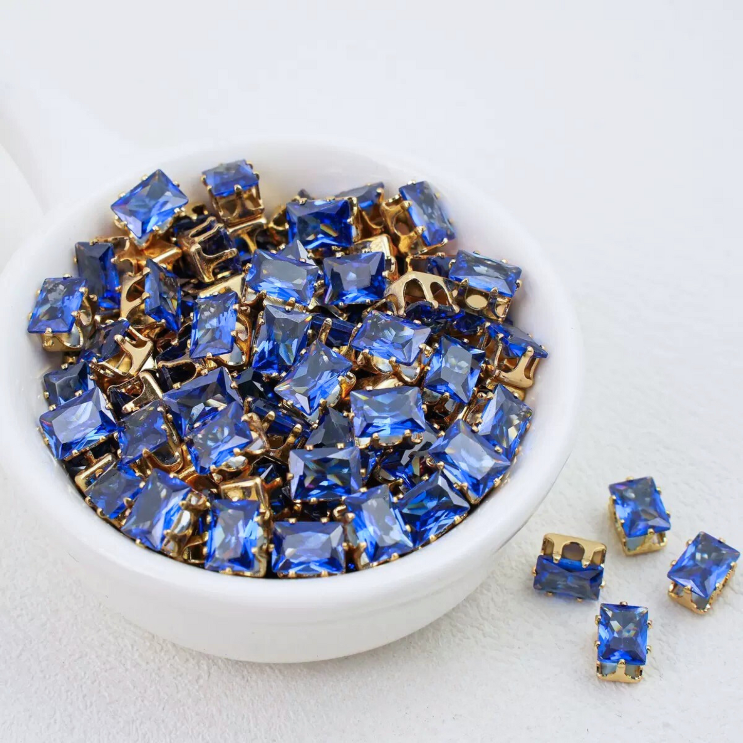 【A21】50pcs Rectangle Zircon Beads – 5x7mm Gold-Claw DIY Spacer for Handmade Jewelry