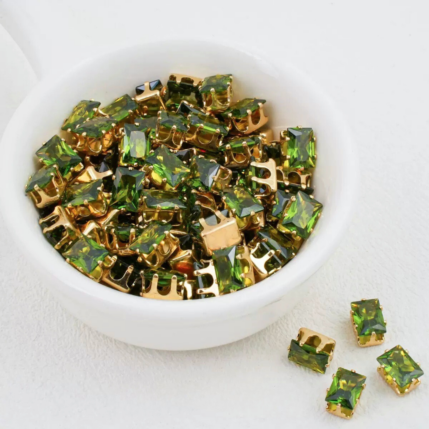 【A21】50pcs Rectangle Zircon Beads – 5x7mm Gold-Claw DIY Spacer for Handmade Jewelry