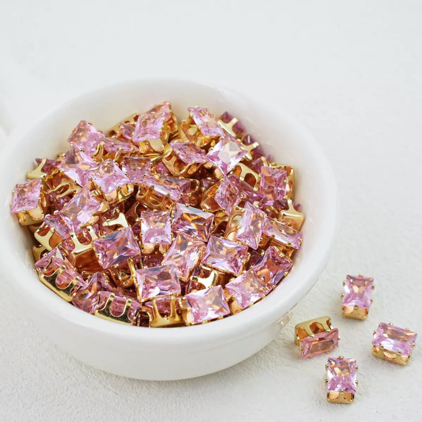 【A21】50pcs Rectangle Zircon Beads – 5x7mm Gold-Claw DIY Spacer for Handmade Jewelry