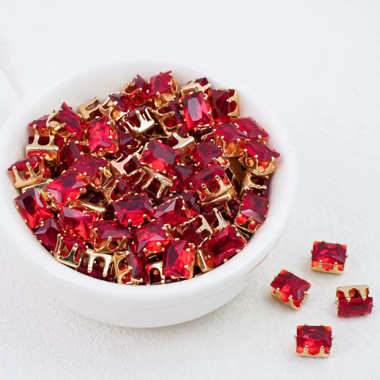 【A21】50pcs Rectangle Zircon Beads – 5x7mm Gold-Claw DIY Spacer for Handmade Jewelry