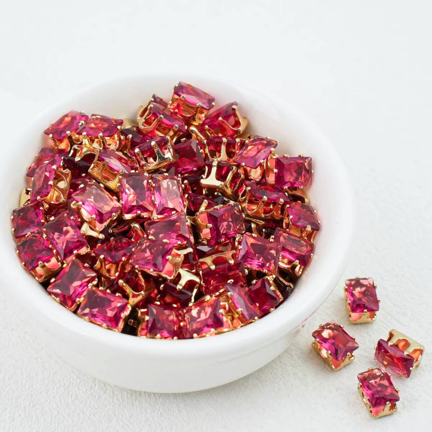 【A21】50pcs Rectangle Zircon Beads – 5x7mm Gold-Claw DIY Spacer for Handmade Jewelry