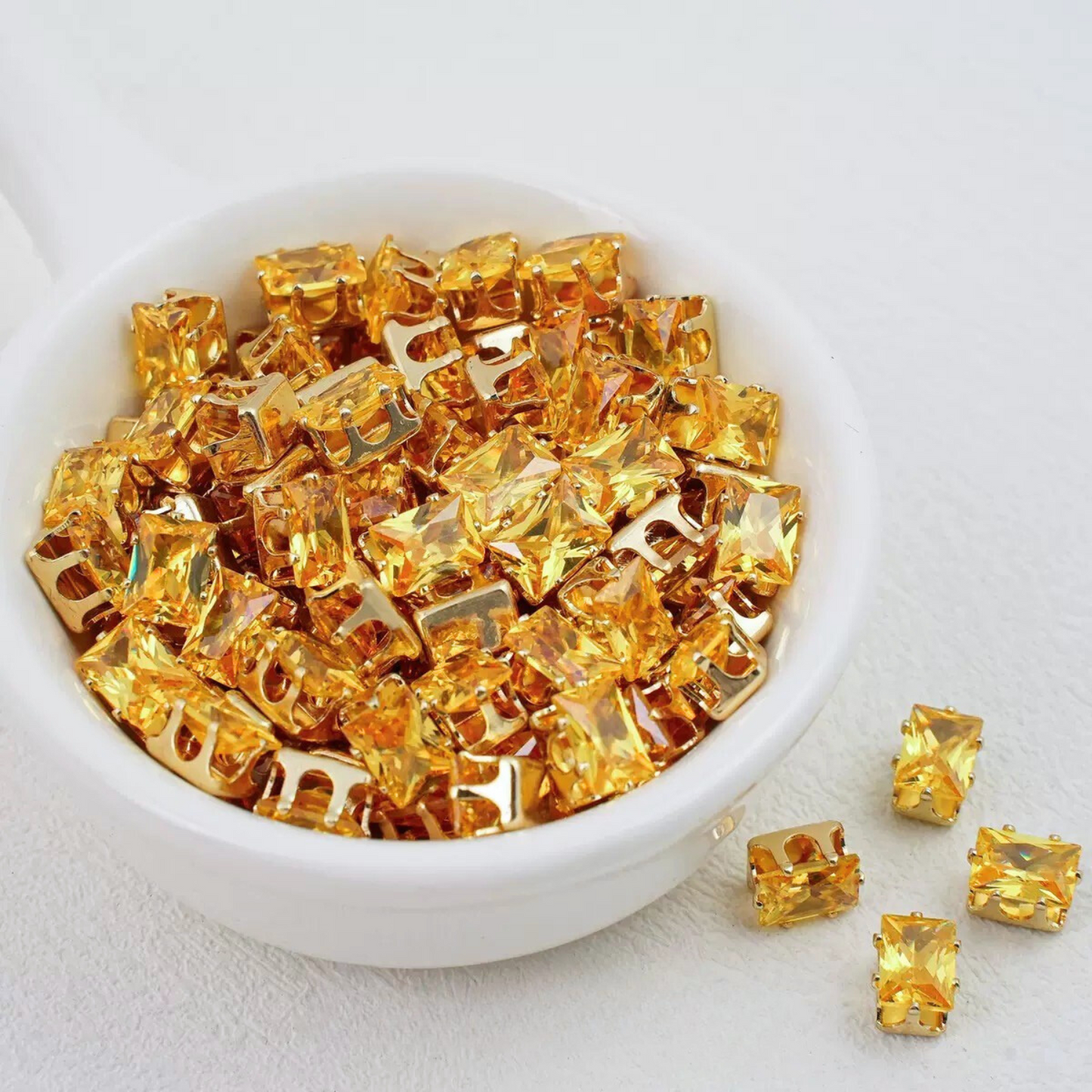【A21】50pcs Rectangle Zircon Beads – 5x7mm Gold-Claw DIY Spacer for Handmade Jewelry
