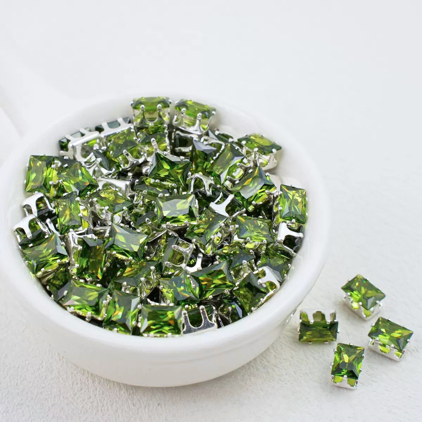 【A22】50pcs Rectangle Zircon Beads – 5x7mm Silver-Claw DIY Spacer for Handmade Jewelry