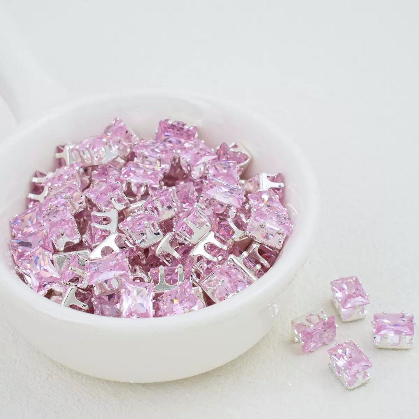 【A22】50pcs Rectangle Zircon Beads – 5x7mm Silver-Claw DIY Spacer for Handmade Jewelry