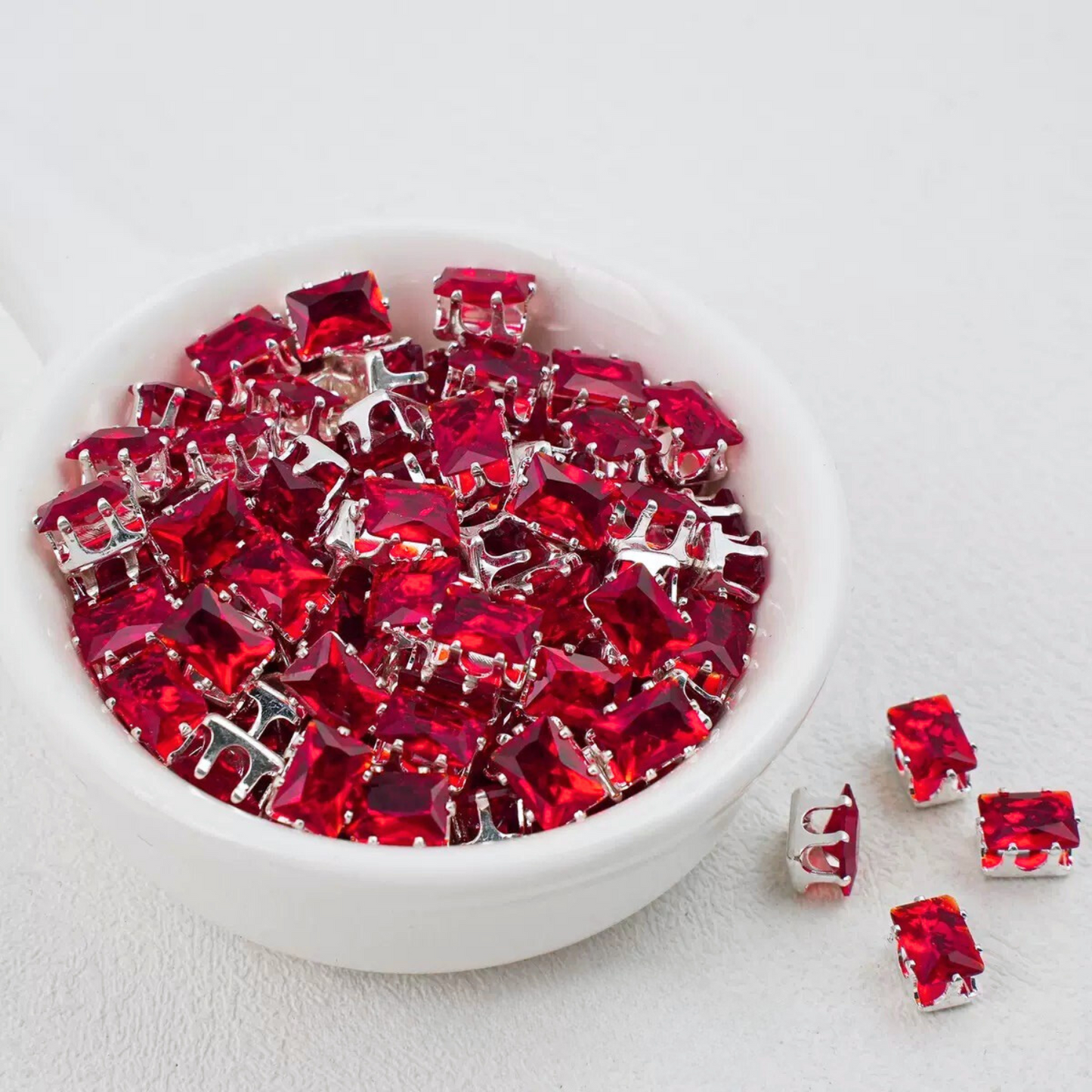 【A22】50pcs Rectangle Zircon Beads – 5x7mm Silver-Claw DIY Spacer for Handmade Jewelry