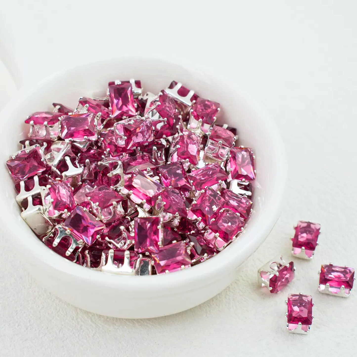 【A22】50pcs Rectangle Zircon Beads – 5x7mm Silver-Claw DIY Spacer for Handmade Jewelry