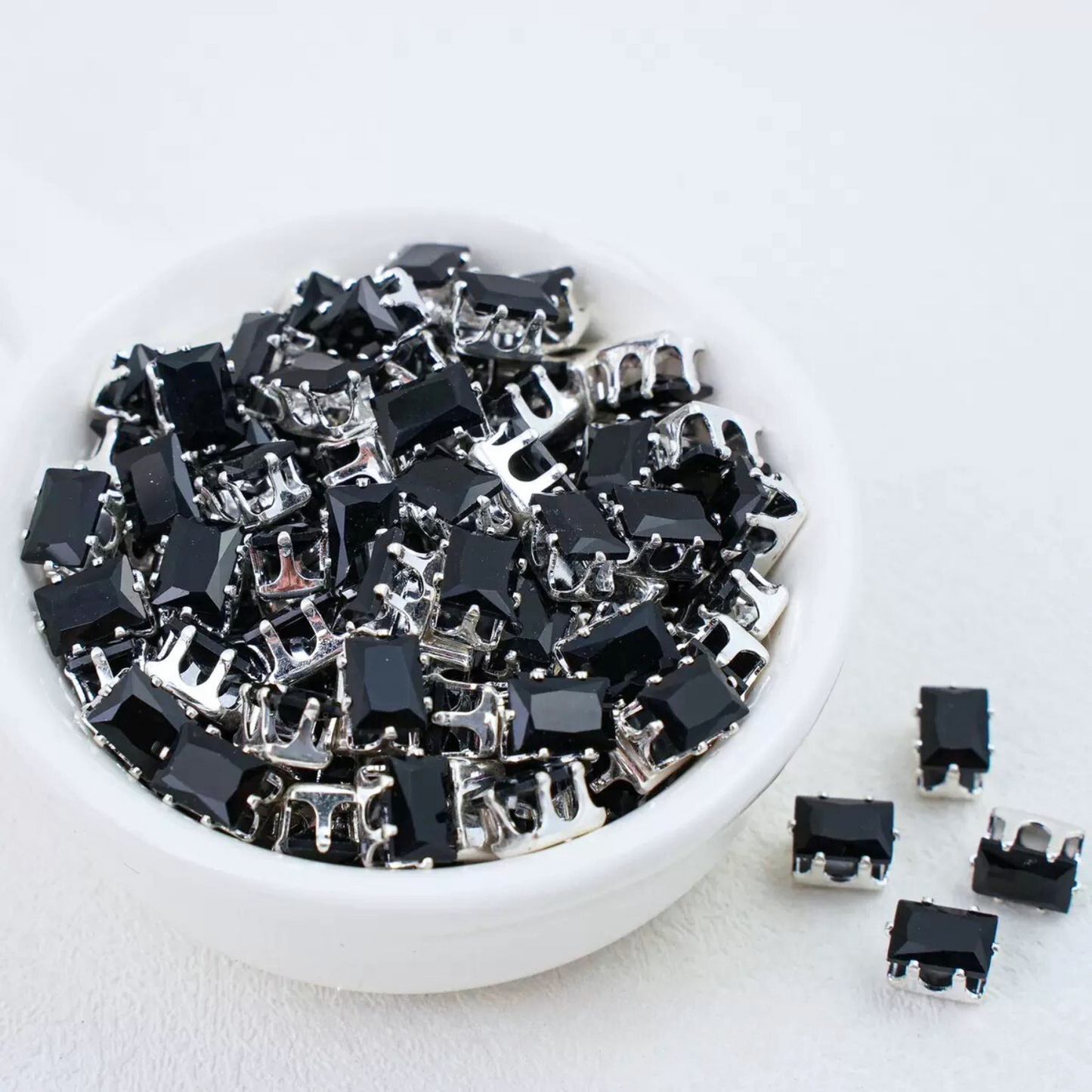 【A22】50pcs Rectangle Zircon Beads – 5x7mm Silver-Claw DIY Spacer for Handmade Jewelry
