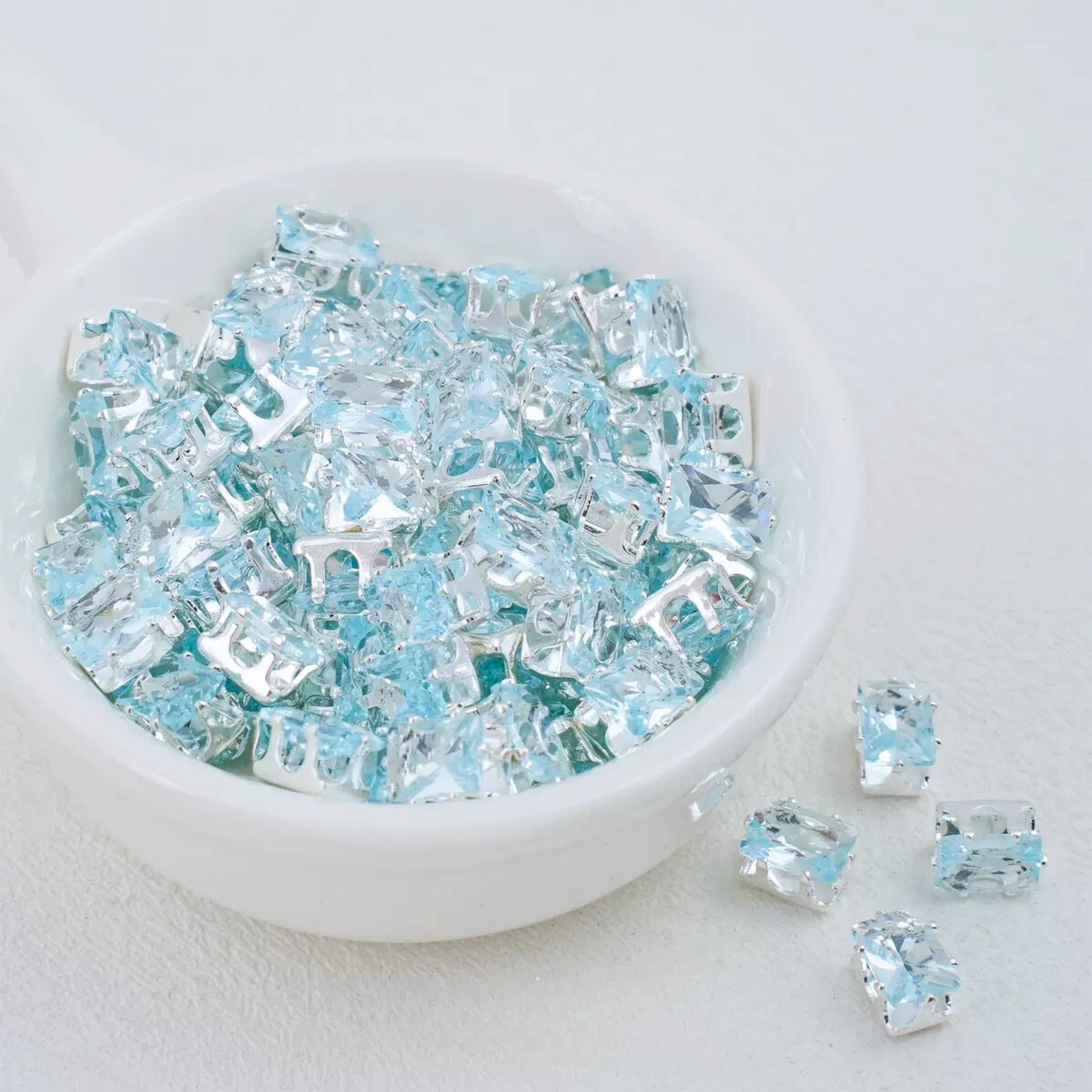 【A22】50pcs Rectangle Zircon Beads – 5x7mm Silver-Claw DIY Spacer for Handmade Jewelry