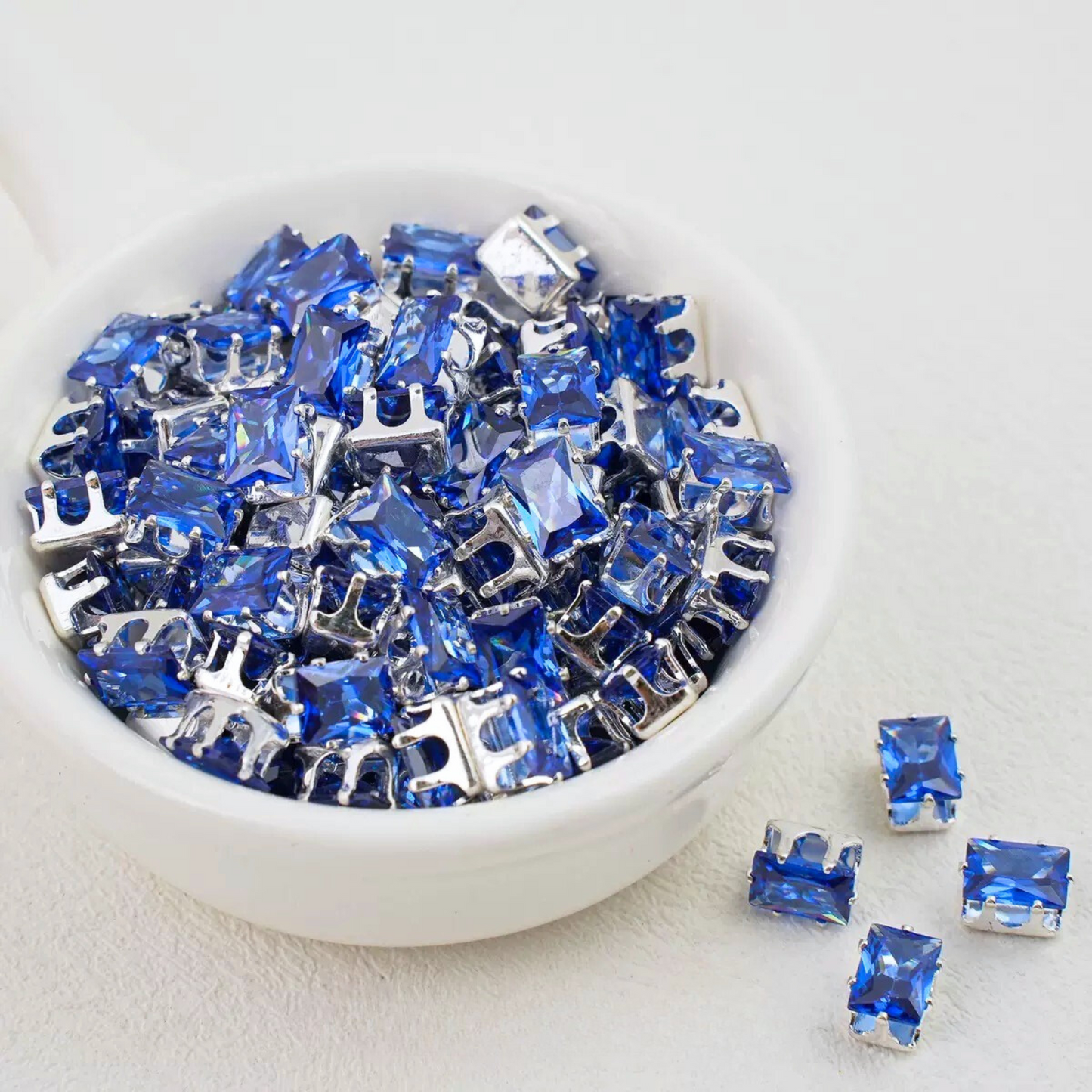 【A22】50pcs Rectangle Zircon Beads – 5x7mm Silver-Claw DIY Spacer for Handmade Jewelry