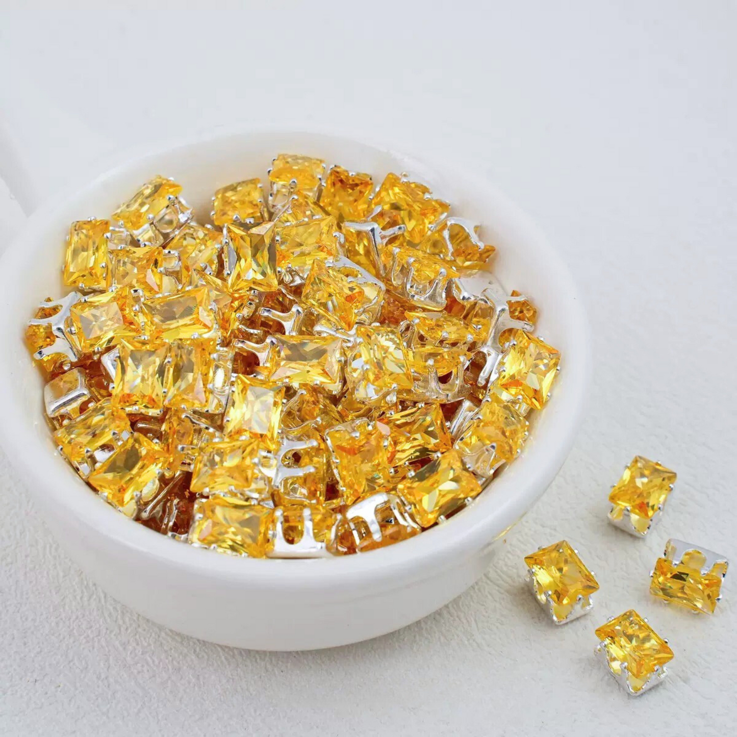 【A22】50pcs Rectangle Zircon Beads – 5x7mm Silver-Claw DIY Spacer for Handmade Jewelry