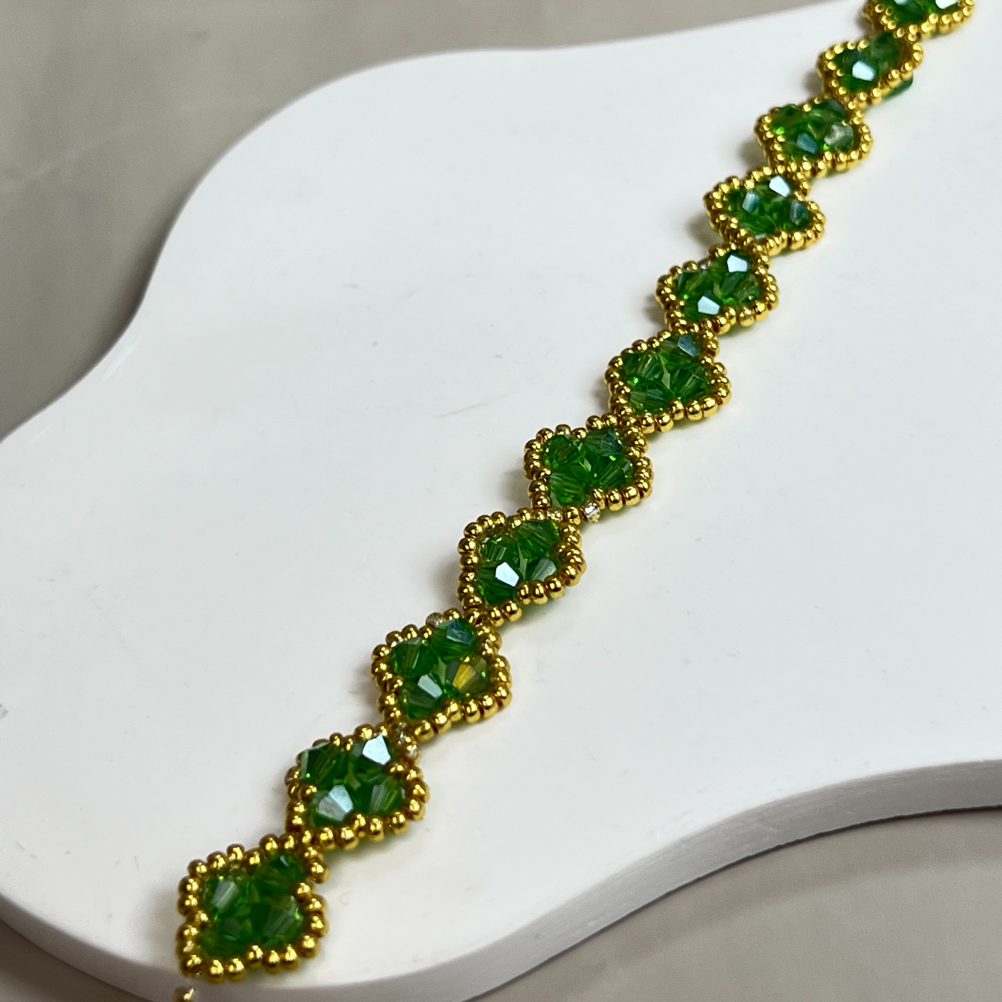 No.24 DIY Beaded Bracelet Kit – Alhambra-Inspired Design with Green Diamond Beads & Gold Seed Beads | Beginner-Friendly Jewelry Making Supplies & Tools | Gift for Her
