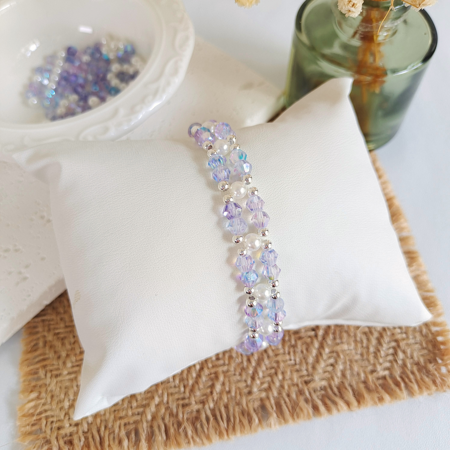 No.24 Aurora Purple Bracelet – Handmade Beaded Bracelet with Crystal & Pearl Accents