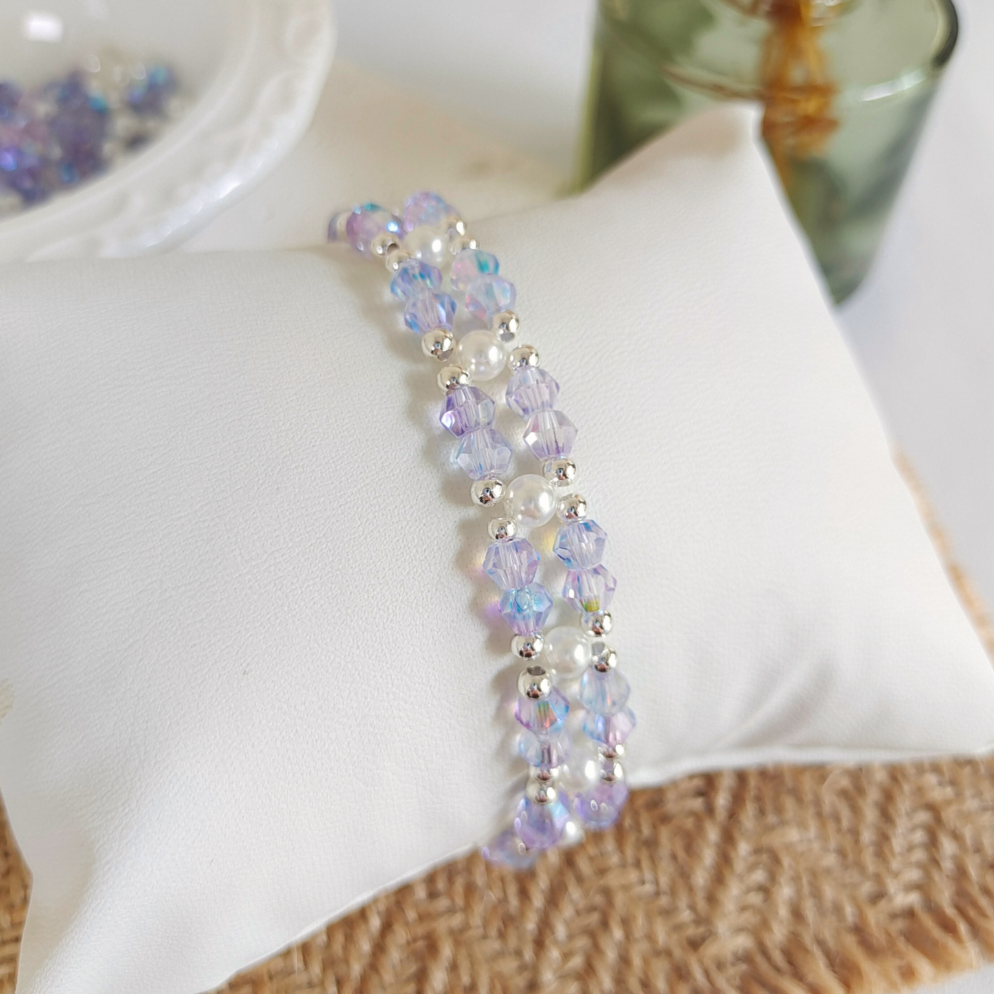No.24 Aurora Purple Bracelet – Handmade Beaded Bracelet with Crystal & Pearl Accents