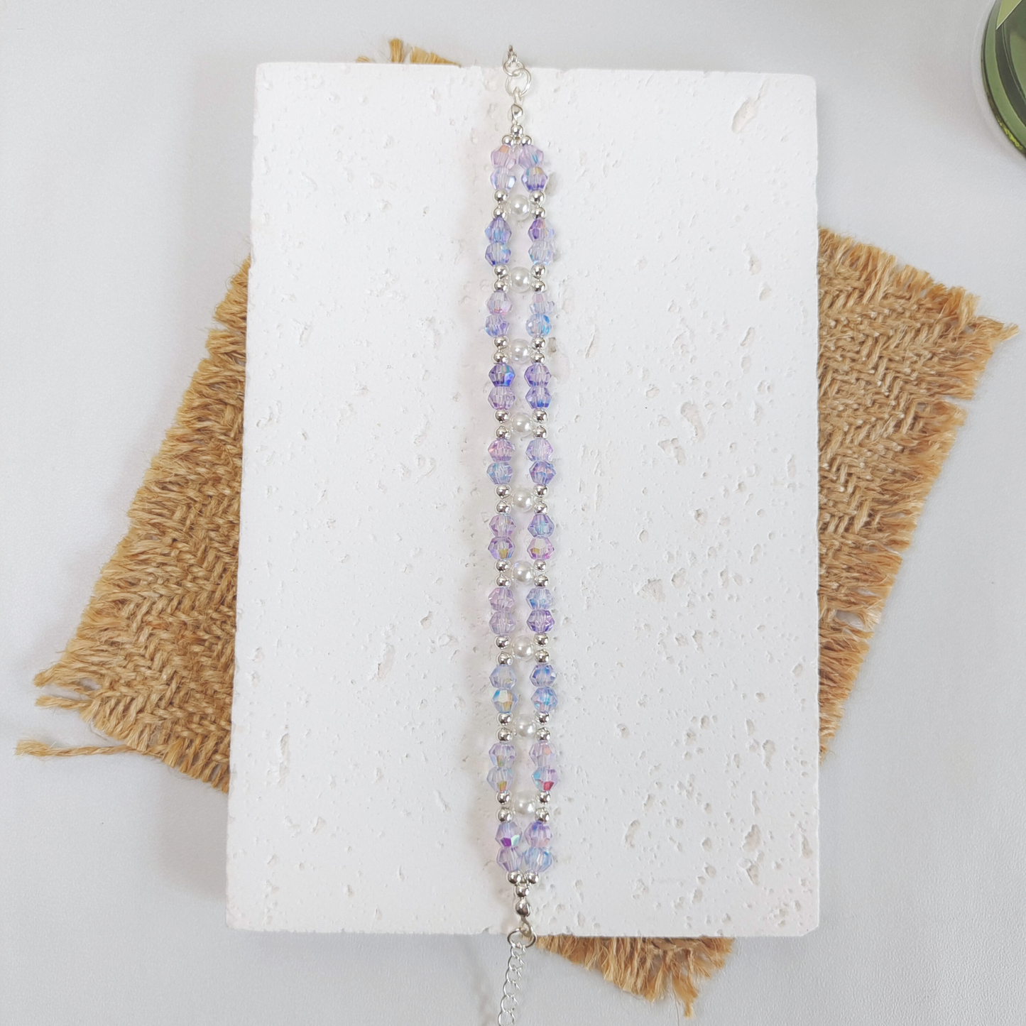 No.24 Aurora Purple Bracelet – Handmade Beaded Bracelet with Crystal & Pearl Accents